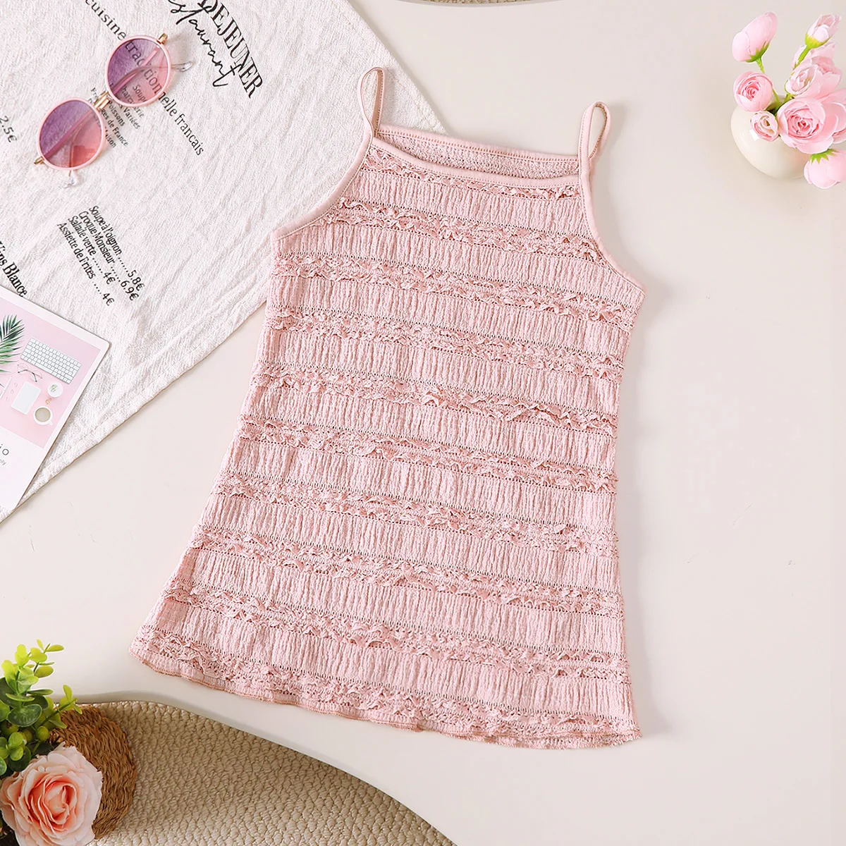Fashion Newborn Baby Girl Lace Ruffled Dress Summer Pink Sleeveless Cake Dress Kids Smocked Casual Sundress for 0-6Y Toddler