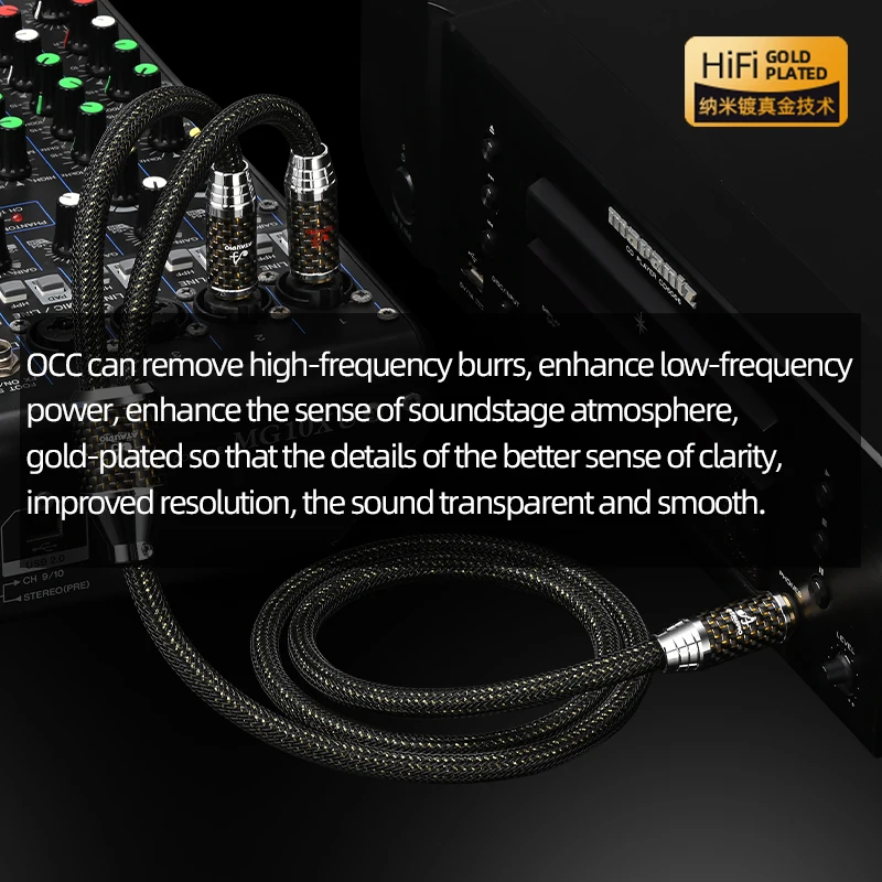 ATAUDIO OCC Placcato Oro HiFi da 6,5 mm a doppio cavo da 6,5 mm Stereo da 6,5 TRS a doppio cavo per chitarra amplificatore 6.5 TS