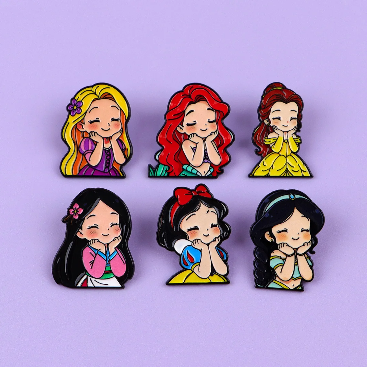 Lot de 6 broches émaillées Princesse pour filles, épingles de manteau, broches pour femmes, badges pour sacs à dos, bijoux, cadeau pour amis