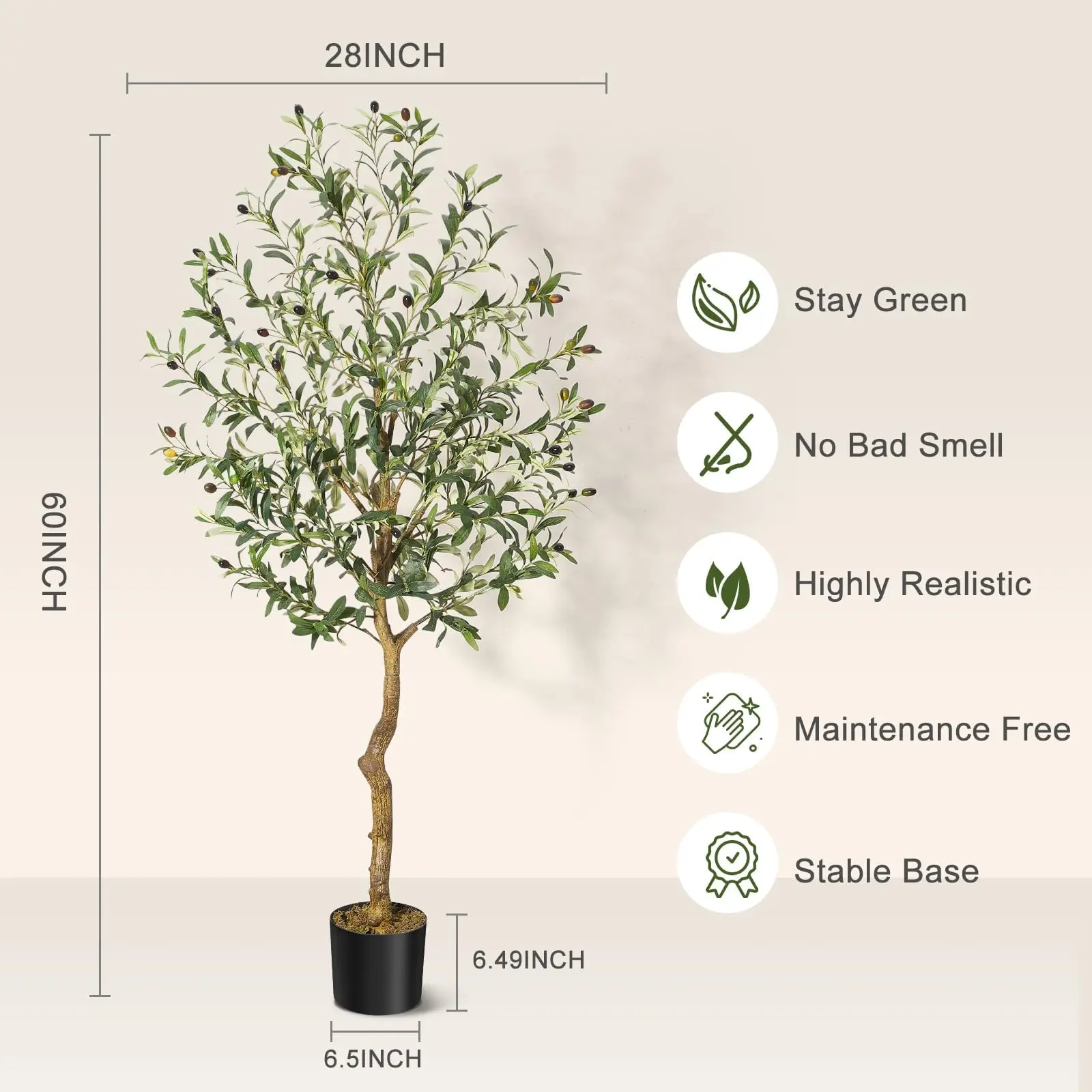 Olive Trees Artificial Indoor, 5FT Tall Olive Tree Plants, Faux Olive Tree with Realistic Trunk, Leaves, Fruits for Home Office