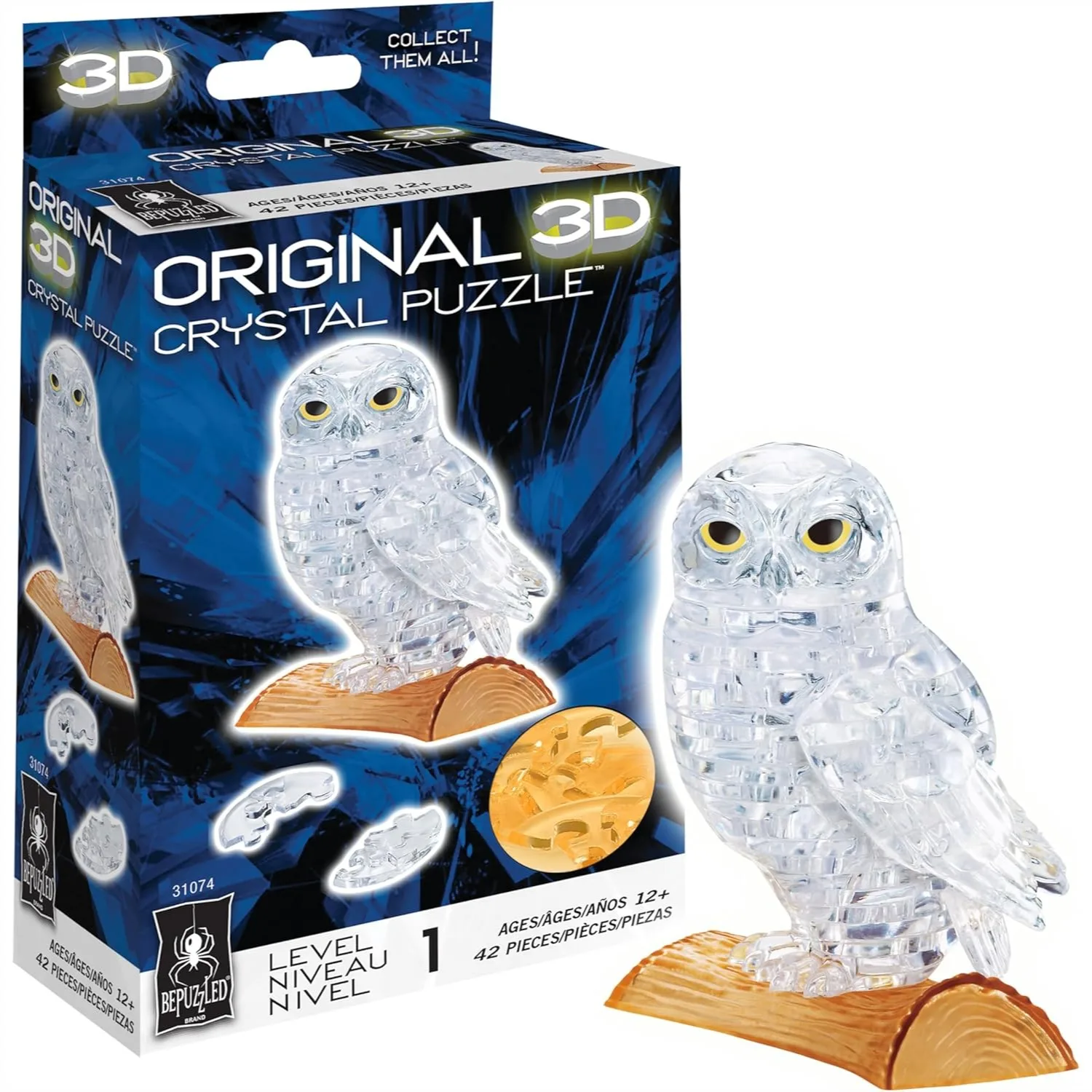 

3D Crystal Puzzle Owl, Challenging Brainteaser for Ages 12+, Clear Display Piece