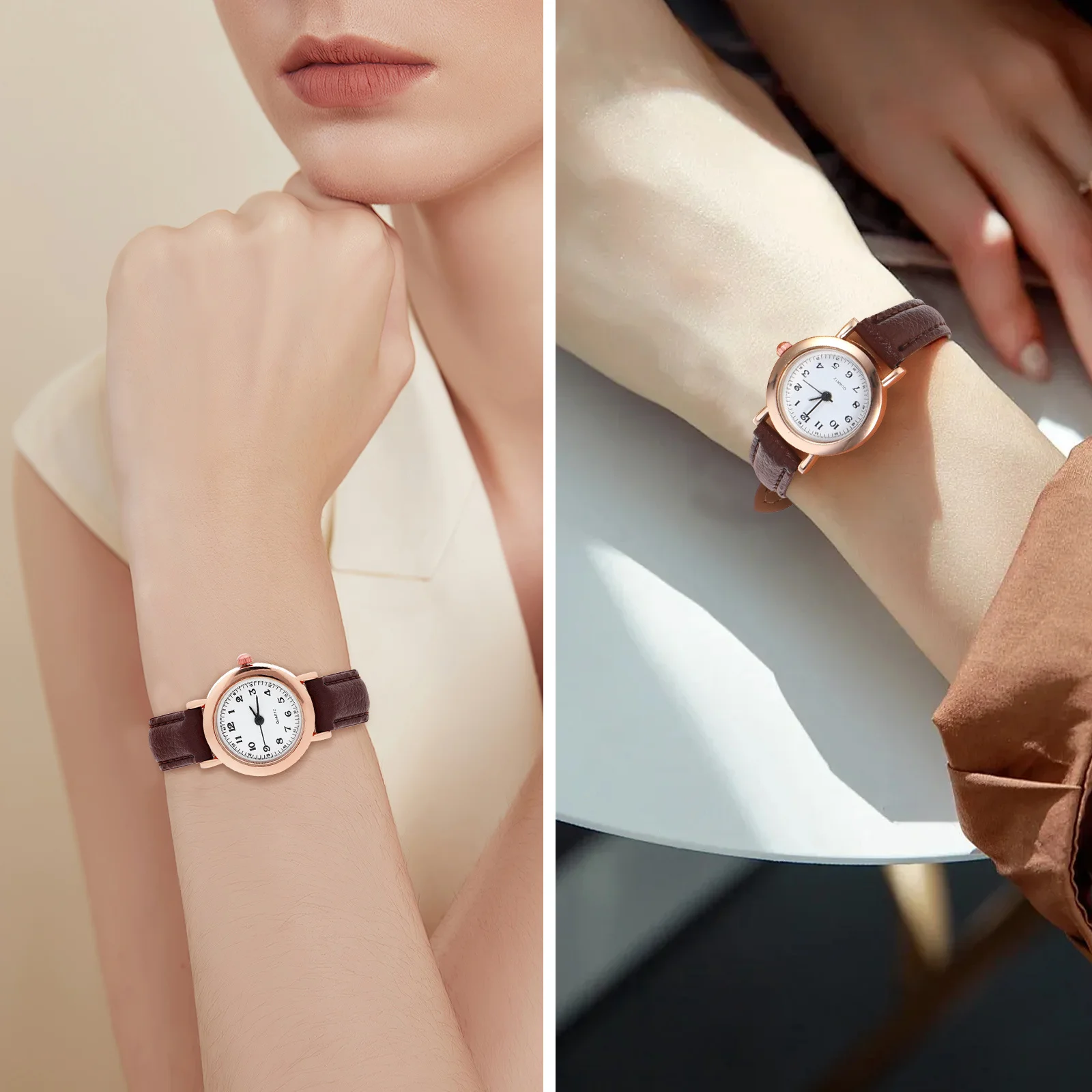 ساعة نسائية بسيطة بحزام بني بمينا صغير أنيق للارتداء اليومي وساعة يد للسيدات والفتيات وساعات للفتيات #3