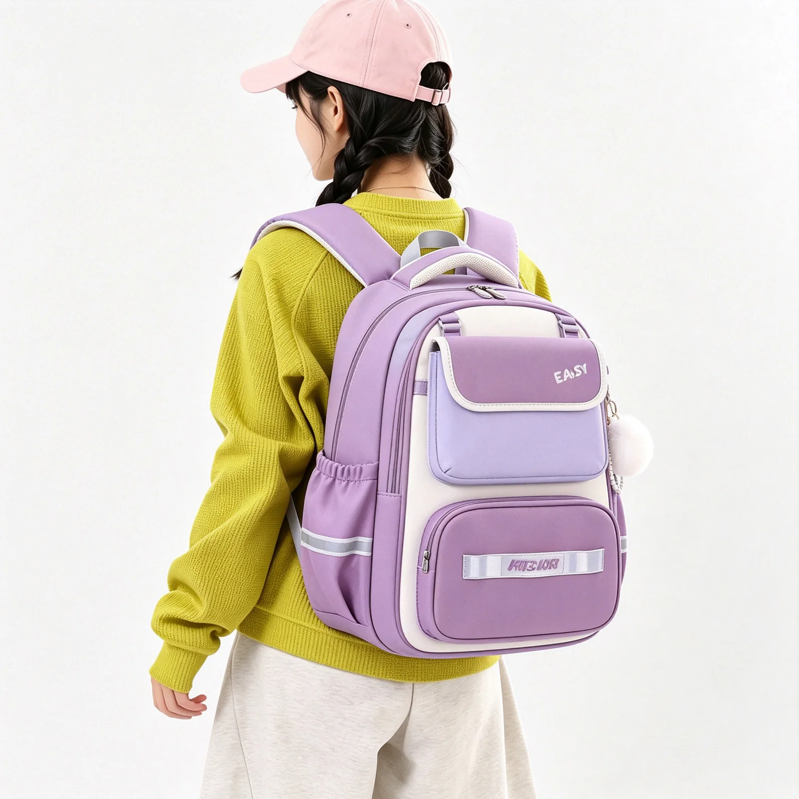 Lightweight Spine Protection Backpack For Girls Junior High School Waterproof Wearproof Large School Bag Holds 15.6-Inch Laptop