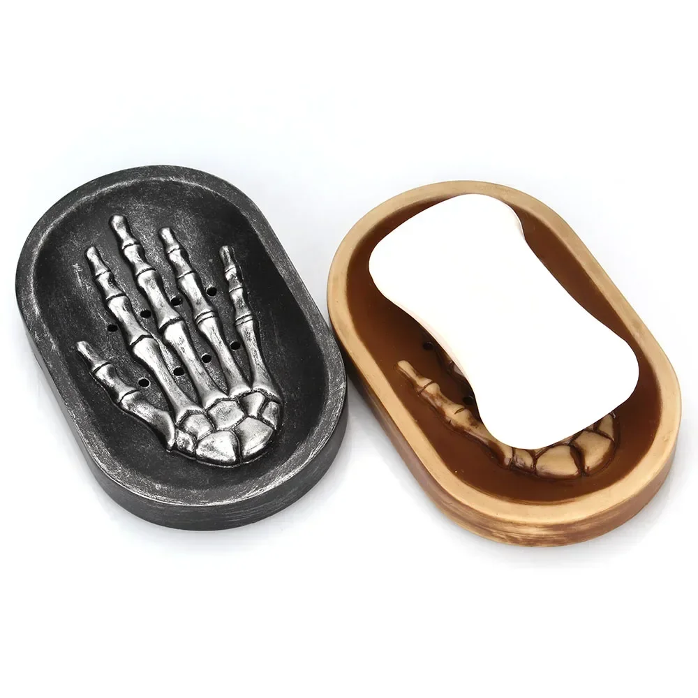 Creative Resin material Skeleton Skull Hand Soap Dish Kitchen Bathroom Shower Interesting Soap Tray Holder Storage Plate Tray