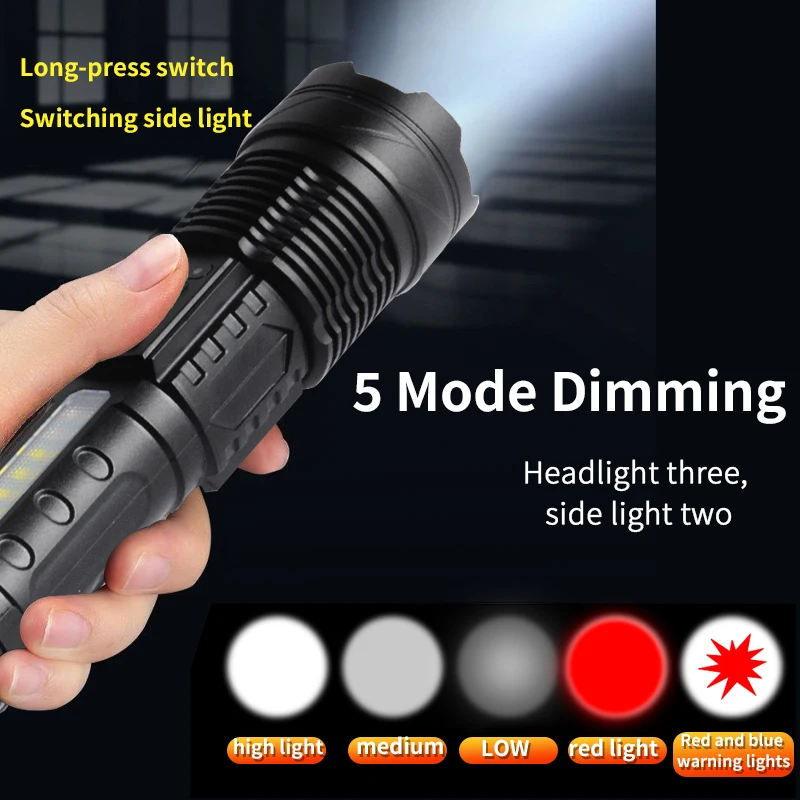 High Power Led Flashlights Super Bright Built-in 18650 Battery Tactical Flashlight Emergency Spotlight Most Powerful Lantern