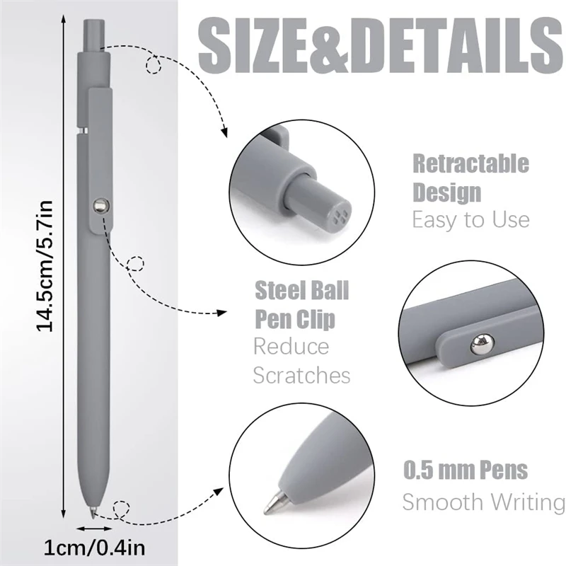 Quick Dry Ink Pens Gel Pens Fine Point Smooth Writing Retractable 0.5 mm Black Ink Pens Rollerball Pens for Note Taking School
