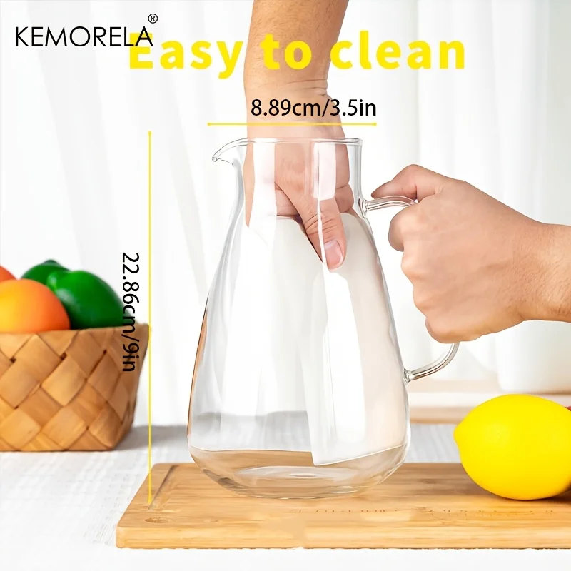 2L Glass Pitcher With Lid - Sturdy Handle Base For Iced Tea Coffee Juice & Homemade Drinks Hot/Cold Resistant Dishwasher_maomaolike.com