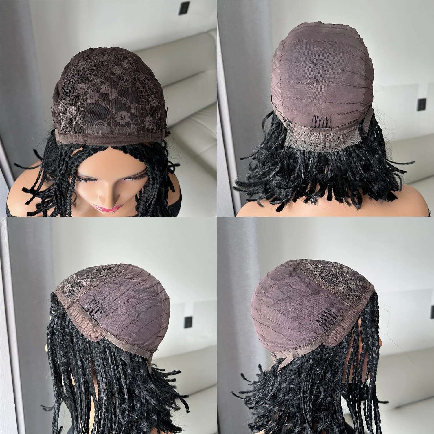 Short Braided Wig With Free Tress Box Braid Bob Wigs For Women Synthetic Goddess Cornrow Braids Hair Wig Curly Wigs Cosplay