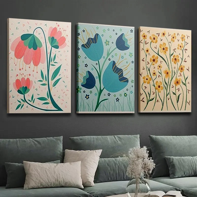 [اختيار شعبي] لوحة مطبوعة، مجموعة ملصقات سوق الزهور العتيقة مكونة من 3 قطع - طباعة فنية جدارية تجريدية ملونة لسوق الزهور، بسيطة