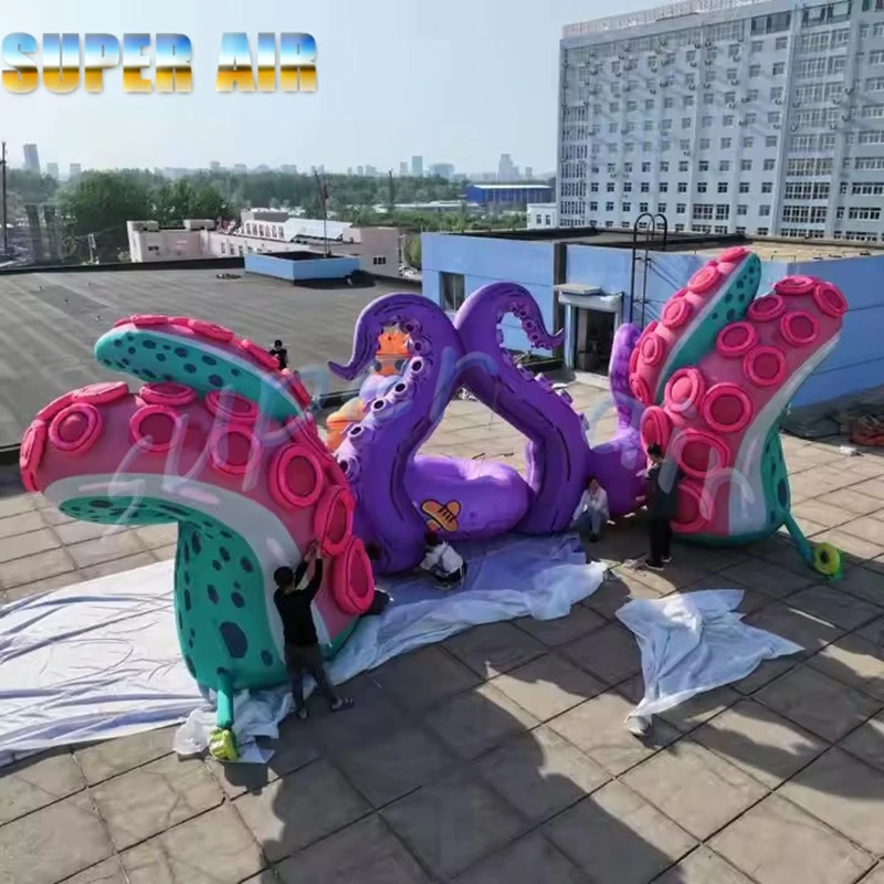 Pulpo inflable de siete colores con soplador de aire para espectáculo, decoración de escenario al aire libre fascinante personalizada