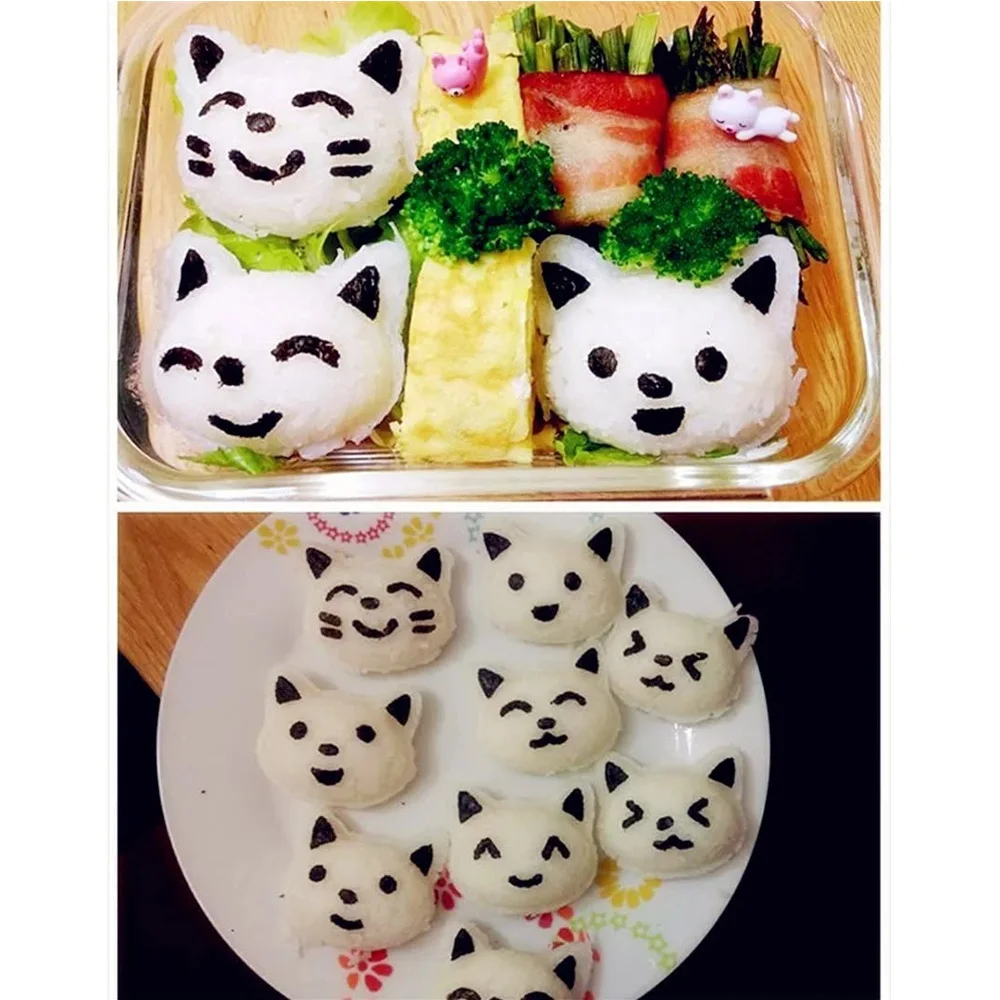 1 Set Rice Ball Mold Cute Smile Cat Sushi Rice Mold Decor Cutter Sandwich Rice Ball Sushi DIY Kitchen Tool Cartoon Cat Moulds