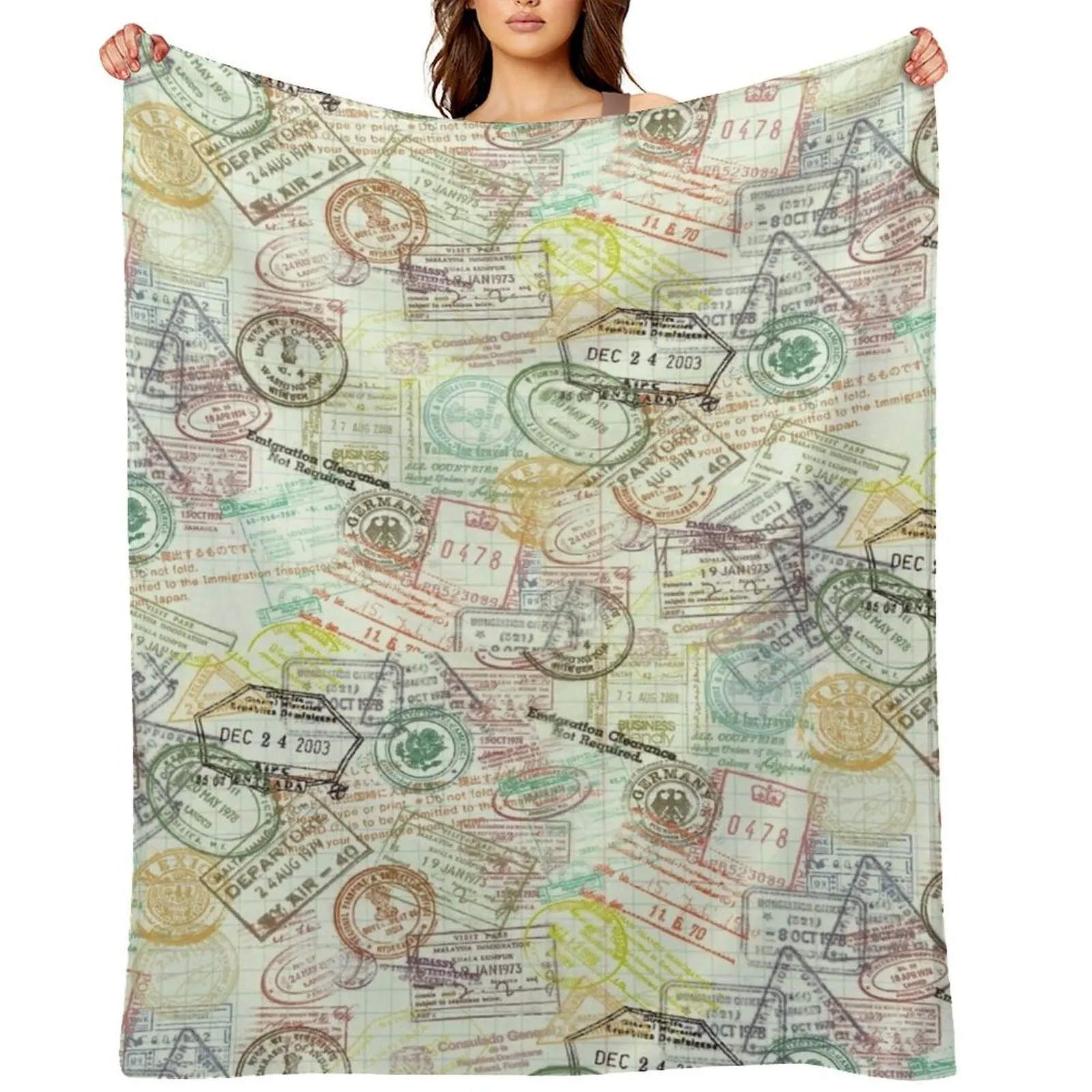 

Passport Stamps Pattern Throw Blanket For Sofa Thin Personalized Gift Hairys Kid'S Blankets