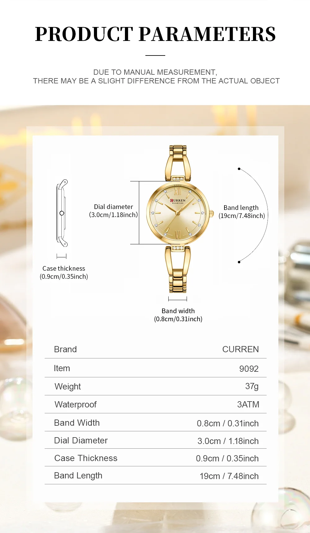 CURREN Luxusmarke Damen-Armbanduhr, wasserdicht, Edelstahlarmband, elegantes, charmantes Zifferblatt mit Strasssteinen, Damenuhr – Detail 5
