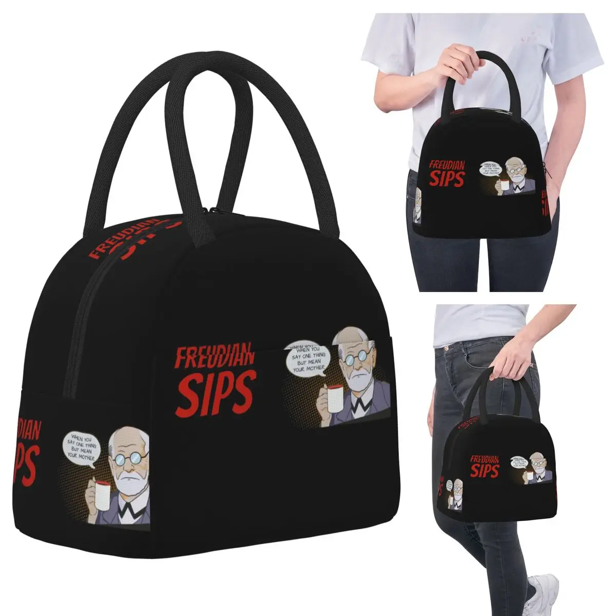 

Freudian Sips- Psychology Design Insulated Lunch Bag for Kids School Cooler Thermal Food Box Tote Portable Lunch Boxes Container