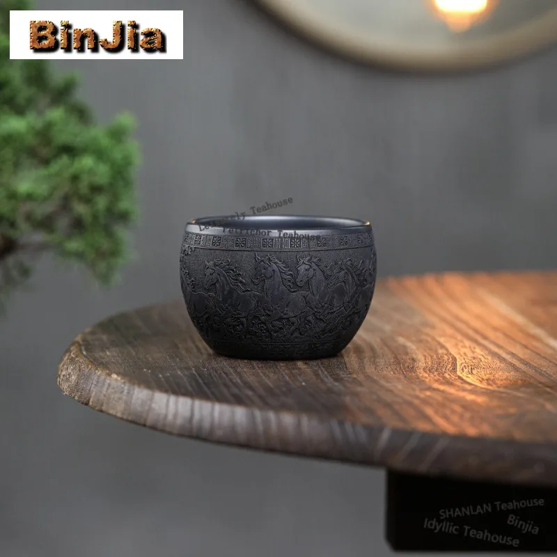 

220 мл Исин Фиолетовая глина Чашка ручной работы с восемью лошадьми Элегантная чайная чаша Кувшин для дегустации чая Чашка для запаха Jianzhan Master Cups Cha