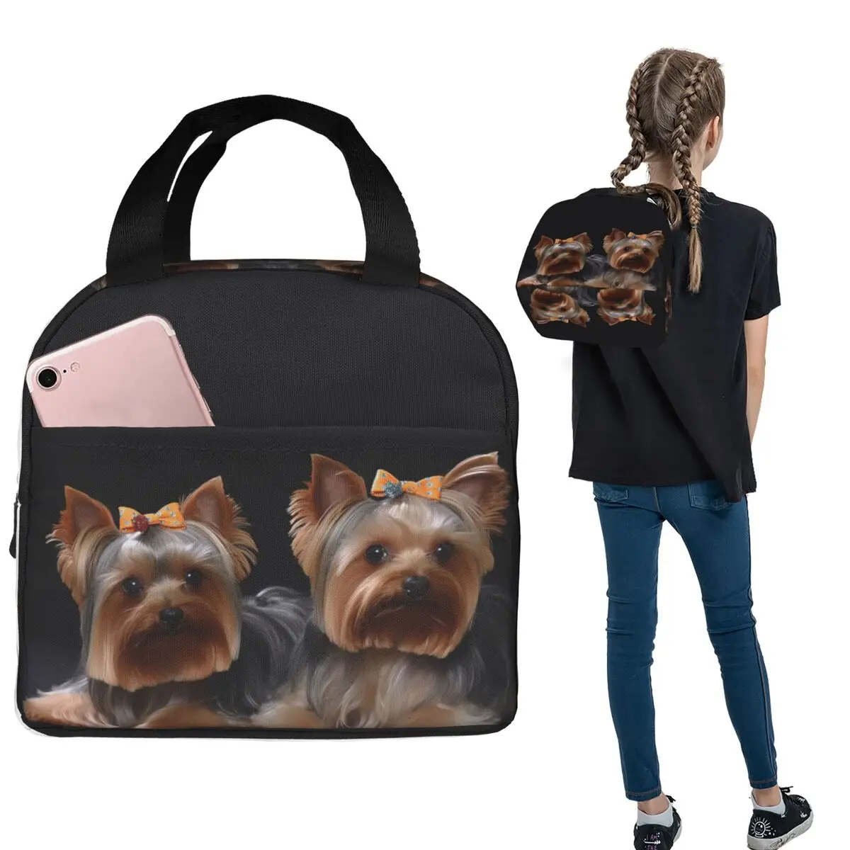 

Изолированная сумка для обеда с милой лентой Yorkie Yorkshire Love Dog для женщин и детей, портативные коробки для еды, термобокс для обеда, сумка