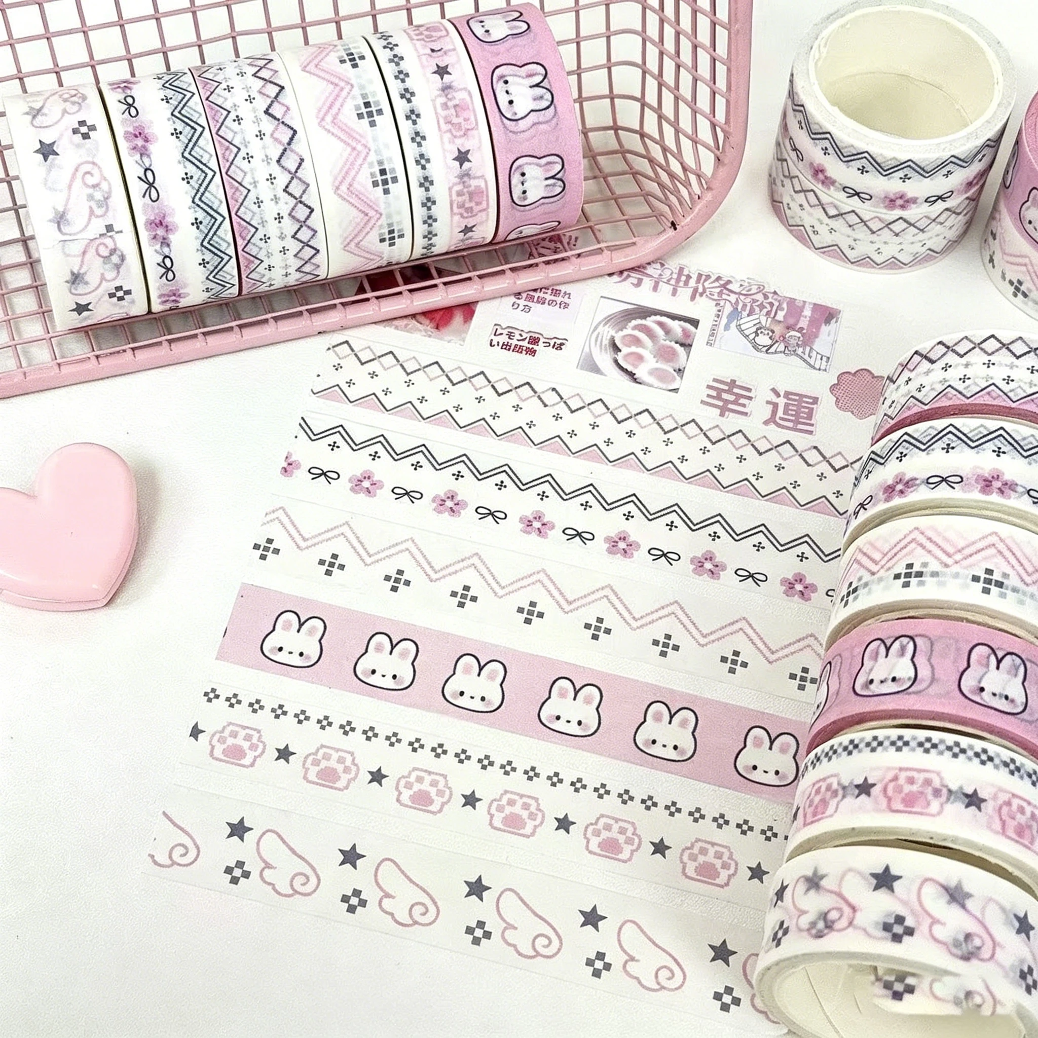 

Новые розовые декоративные наклейки с узором Fair Isle, кроликами и элементами васи-ленты для оформления дневников и скрапбукинга, набор для творчества