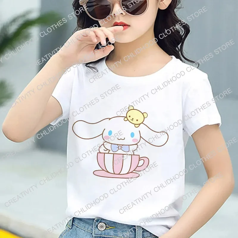 Children's Cotton T-Shirt Sanrio Boys and Girls Kawaii T-Shirt Hello Kitty Cartoon Casual Wear Cinnamoroll Summer Novelty