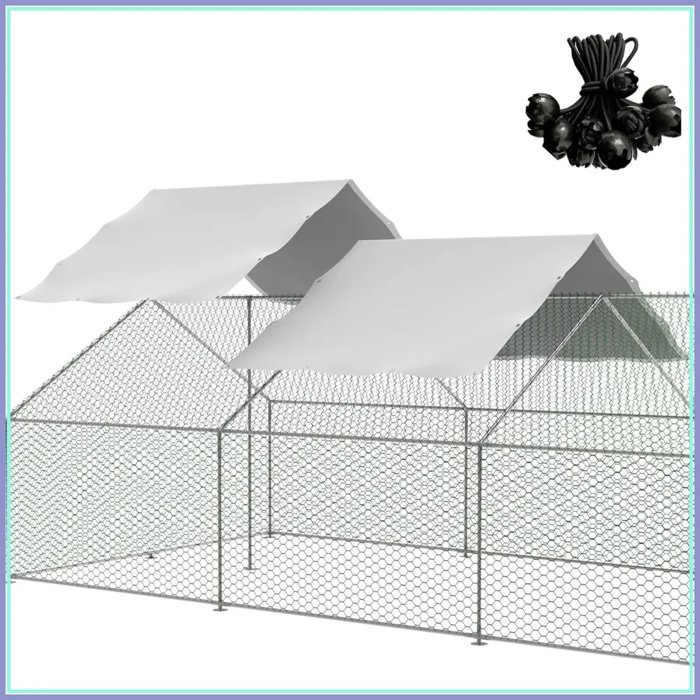 

Outdoor Metal Chicken Coop Cover, Waterproof for Large Walk-in Run, 11.38'Lx6.33'W, 2 Pack with 44 Ball Bungee Cords