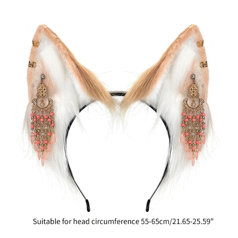 Etnische Stijl Wolf Oor Hoofdband met Fringe Earring Decor Volwassen Cosplay Hoofdband Dropship