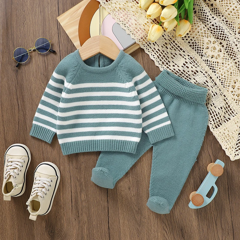 Winter Warm Knitted Baby Clothes Sets Spring Autumn Long Sleeves Pullovers Jumpers Tops+Leggings Newborn Boys Girls 2pcs Outfits