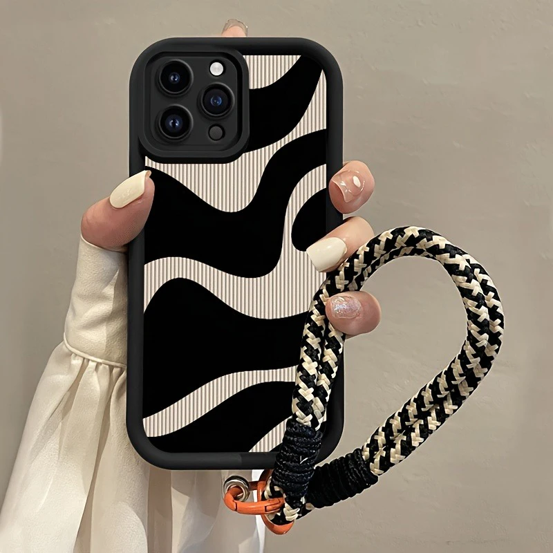 Zebra listra padrão pendurar cinta silicone caso de telefone para iphone 17 16 15 14 13 12 11 pro max x xs xr 7 plus 16e 17air capa macia