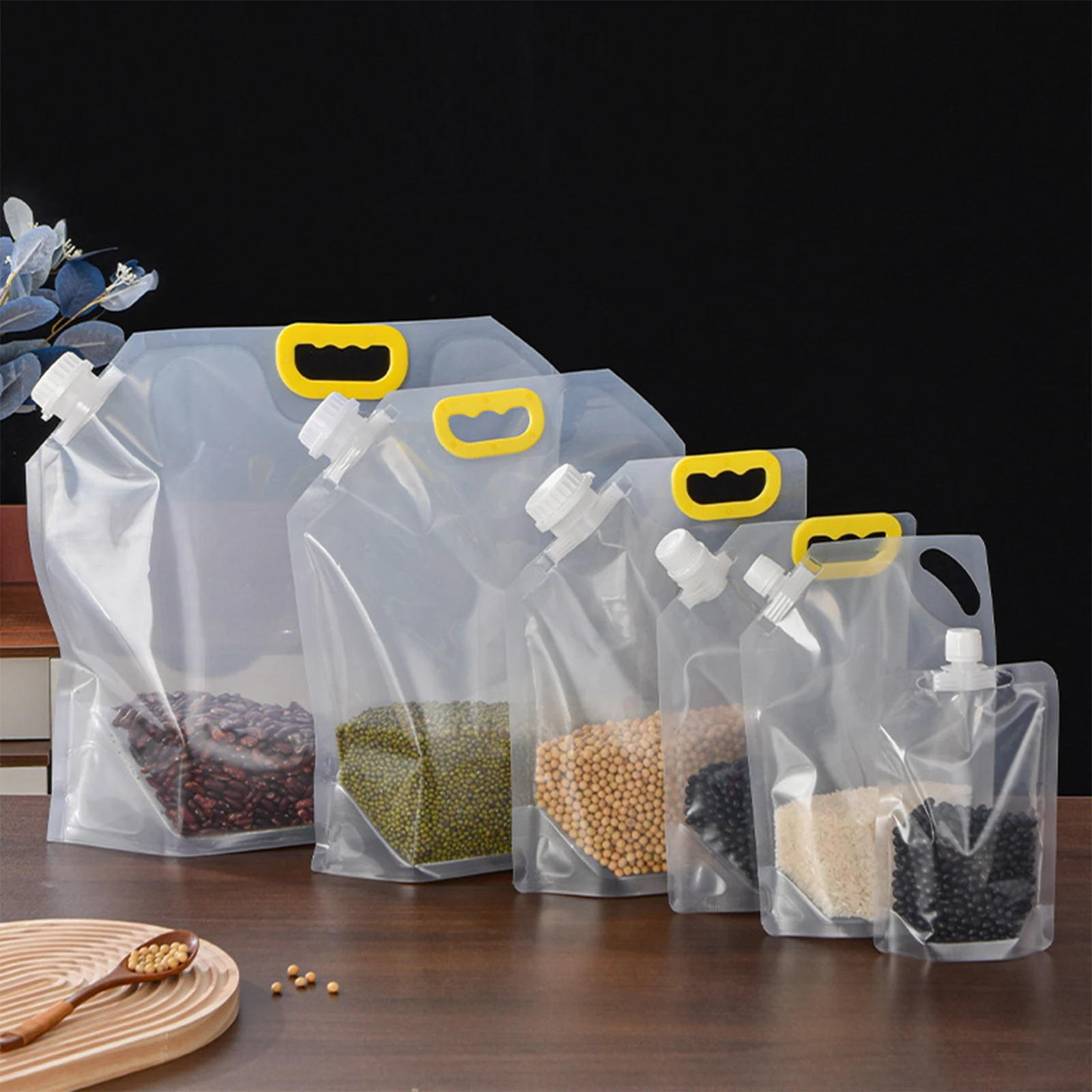 Bolsa de almacenamiento de granos, 5 uds., 0,5/1,5/2,5/5L, a prueba de insectos, a prueba de humedad, bolsa de mantenimiento fresco, bolsas de sellado de cocina transparentes portátiles reciclables