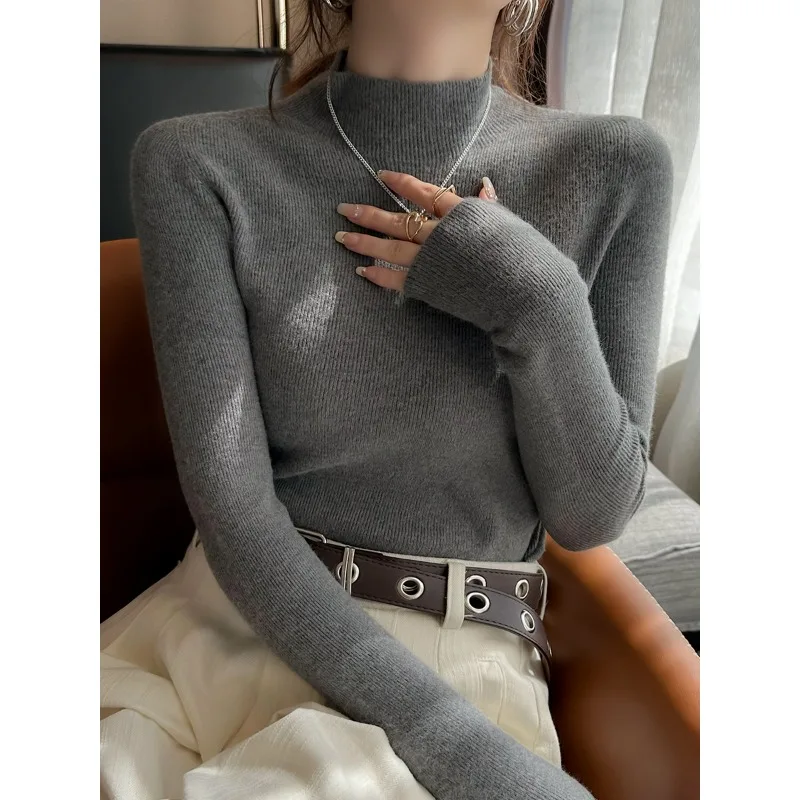 Maglieria semi-dolcevole da donna nuova elegante maglione a maniche lunghe autunno e inverno camicia interna casual con fondo