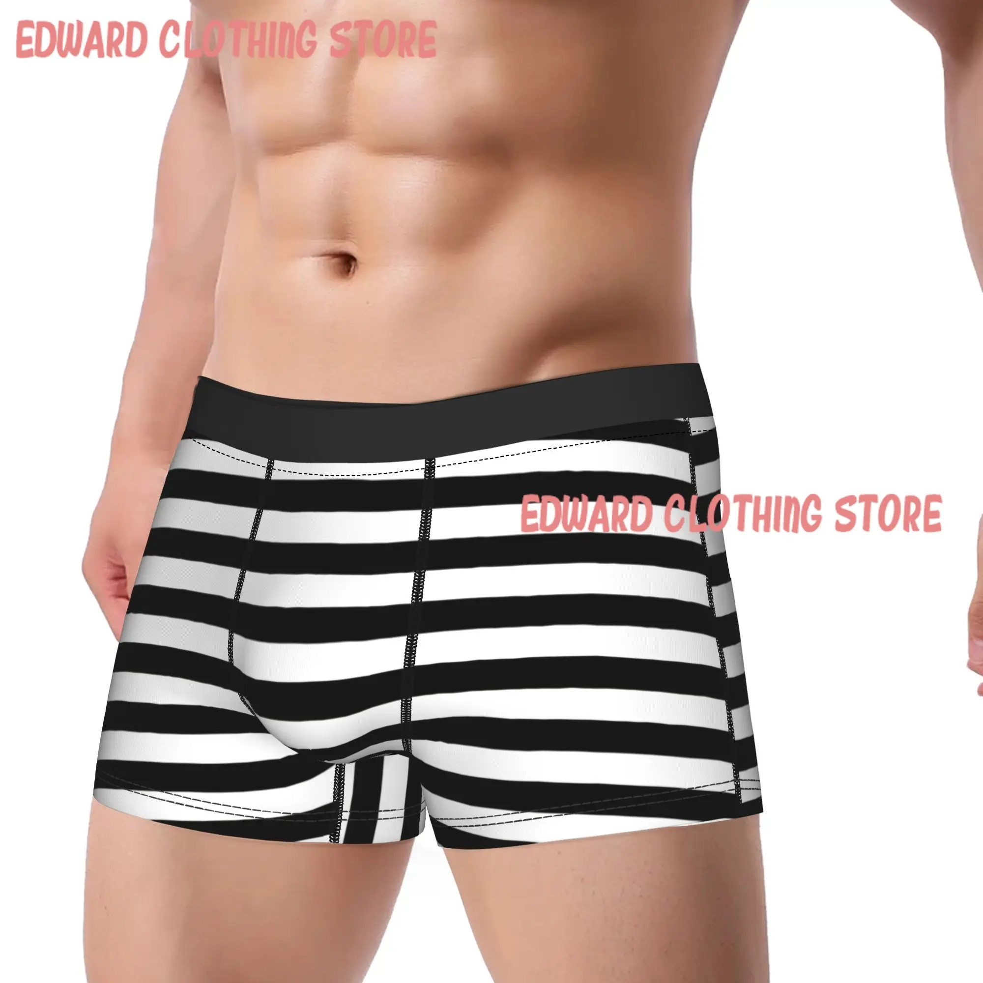 Small BLACK and WHITE Horizontal STRIPES Underwear  Printed Boxer Shorts Quality Male Underpants Elastic Shorts Briefs Gift Idea