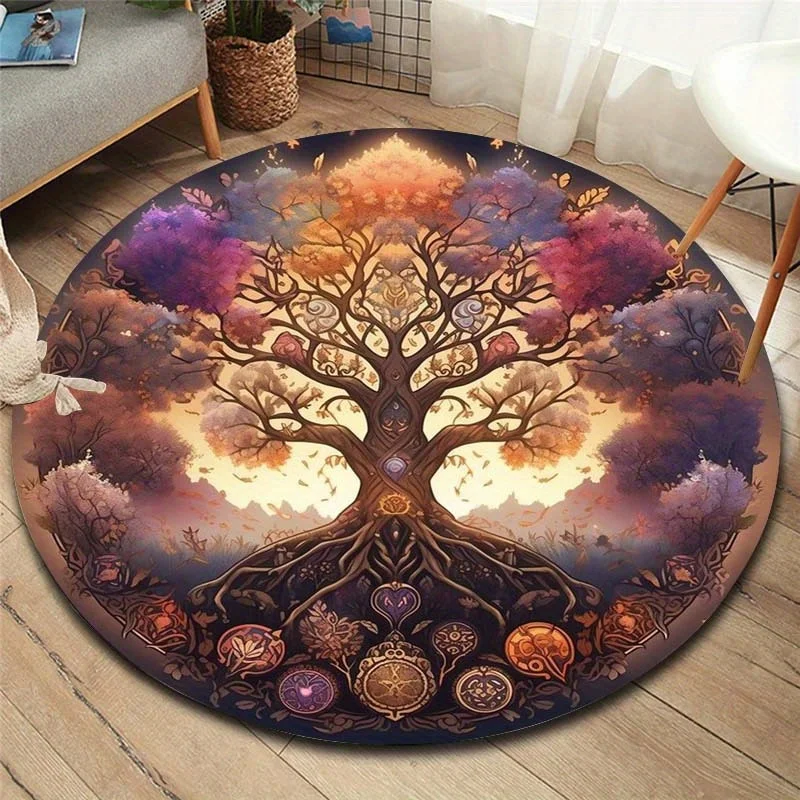 

Enchanted Colorful Tree of Life Print Round Rug, Non-Slip Soft Floor Mat for Living Room Bedroom Game Room Kids Room Home Decor