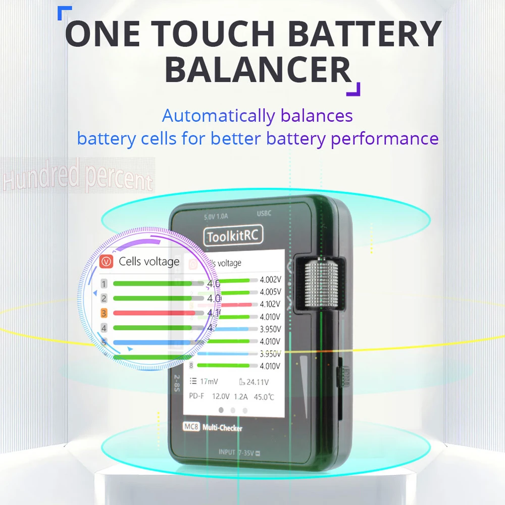 ToolkitRC MC8 SC100 Mini-Zellenprüfer 32-Bit-Batterie-Multi-Checker PWM-Ausgang PPM SBUS-Anzeige Mit USB-C Schnellladung – Detail 8
