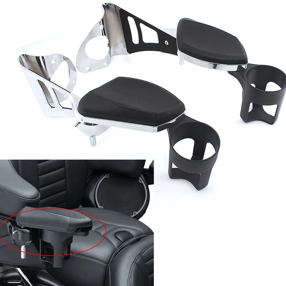 Motorcycle Drinking Holder Cup Adjustable Passenger Armrest Bracket For Harley Touring Electra Glide Road Glide Ultra 2014-up