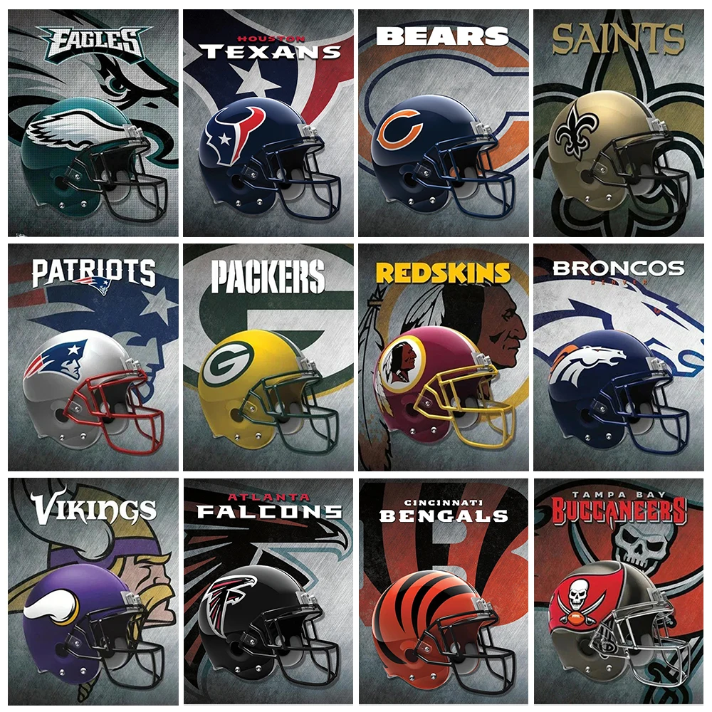 

Football Helmet 5D AB Diamond Art Painting Sports Poster Home Decoration DIY Diamond Art Embroidery Cross Stitch Gift