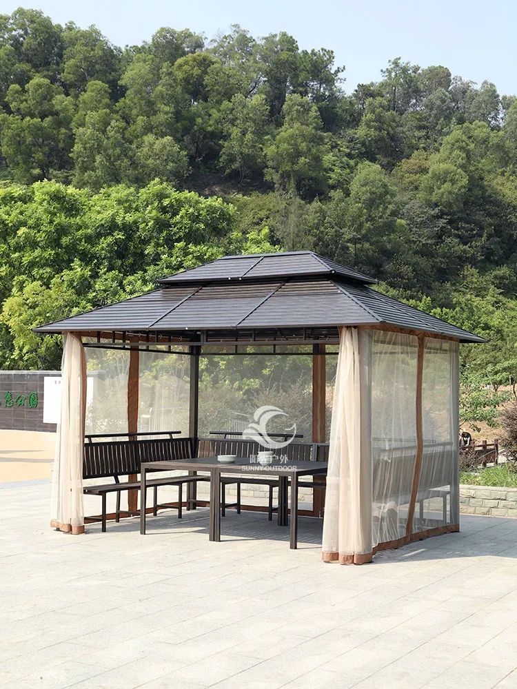 Sunshine outdoor iron pavilion galvanized sheet outdoor garden courtyard balcony leisure pavilion table and chair awning