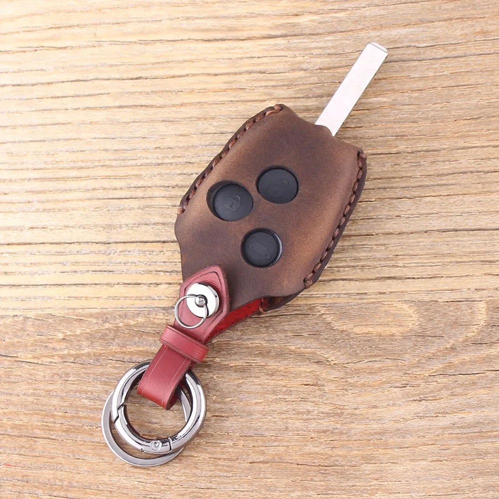 KEYYOU 3 Button Leather Key Case Fob For Renault /Kangoo II /Clio III Protector Key Bag Cover Replacement Cover Remote Key