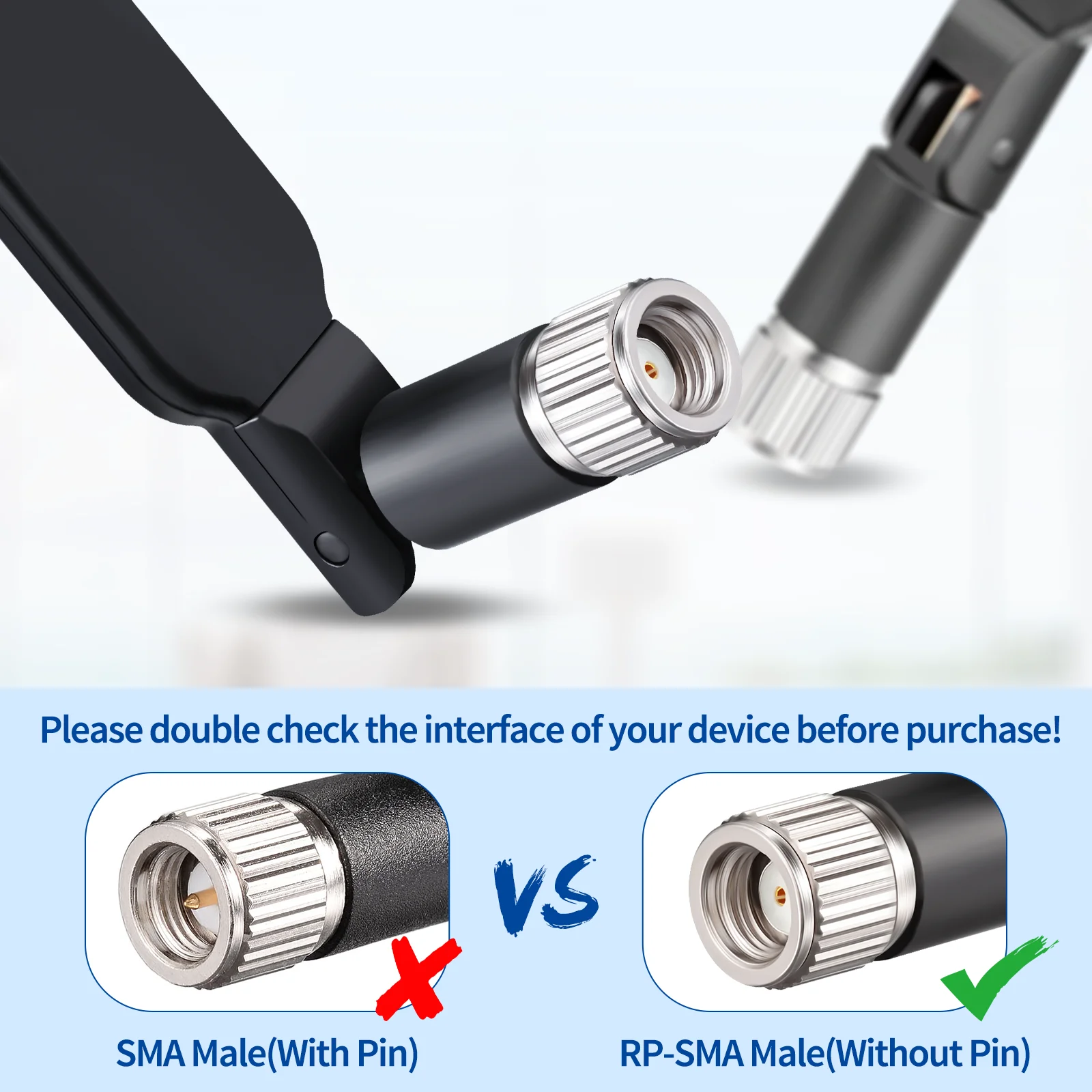 Bingfu 2pcs 6dbi Wide Band 700-2600Mhz Omni Directional 4G LTE Antenna with RP-SMA Connector