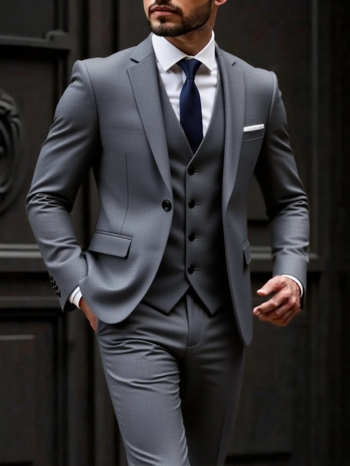 

[Business Suit]Men's 3pcs Classic Fit Formal Suit - Essential for Formal Gatherings, Wedding Speeches & High-End Business Events