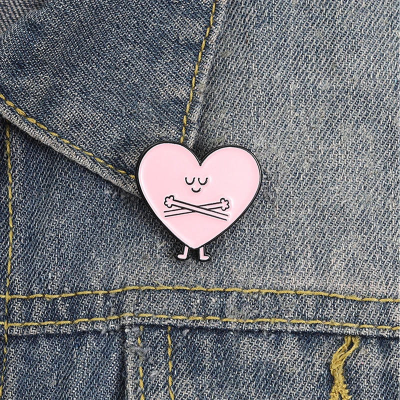 Healing Embrace Yourself Pink Heart Enamel Pin Self Acceptance Character Brooches Lapel Backpack Badge Warm Gifts For Lovers
