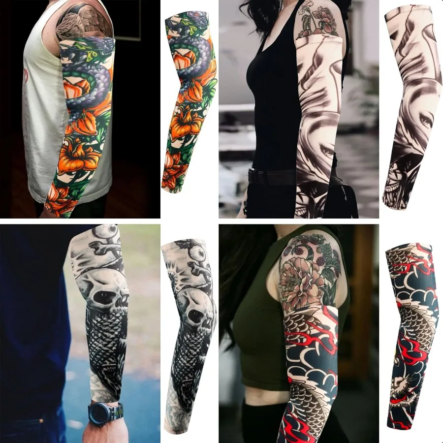 Tattoo-Ärmel für Männer, 6 Stück, gefälschte Tattoos-Ärmel zum Abdecken von Armen, Sonnenschutz-Ärmel-Abdeckungen für Männer und Frauen, Set 11