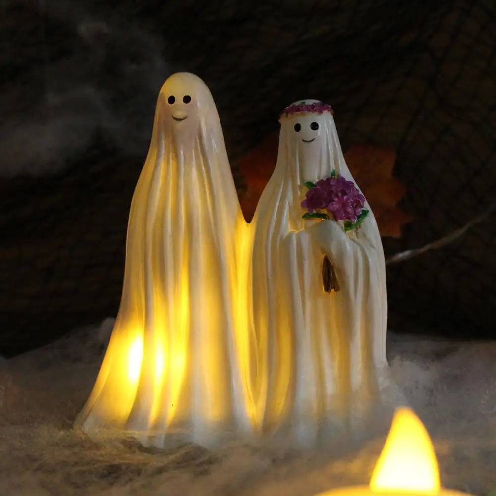 Ghost Figurine，Resin Halloween White Ghost Mold，Happy Halloween Ghost Bride Groom Figurine，Halloween Desktop Decoration