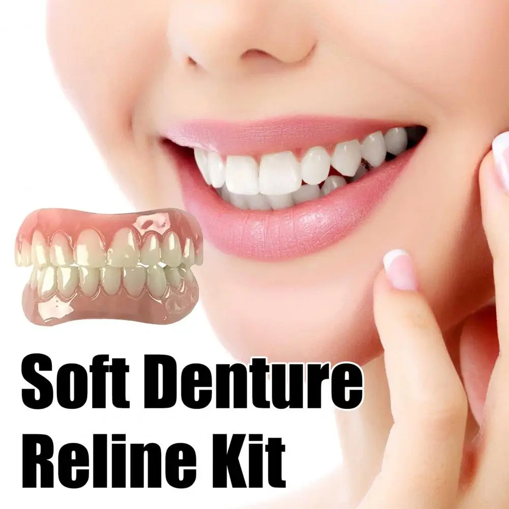 

Cosmetic Denture Veneer Men Women Upper Lower Fake Teeth Temporary Tooth Stain Coverage Natural Shade False Teeth Kit