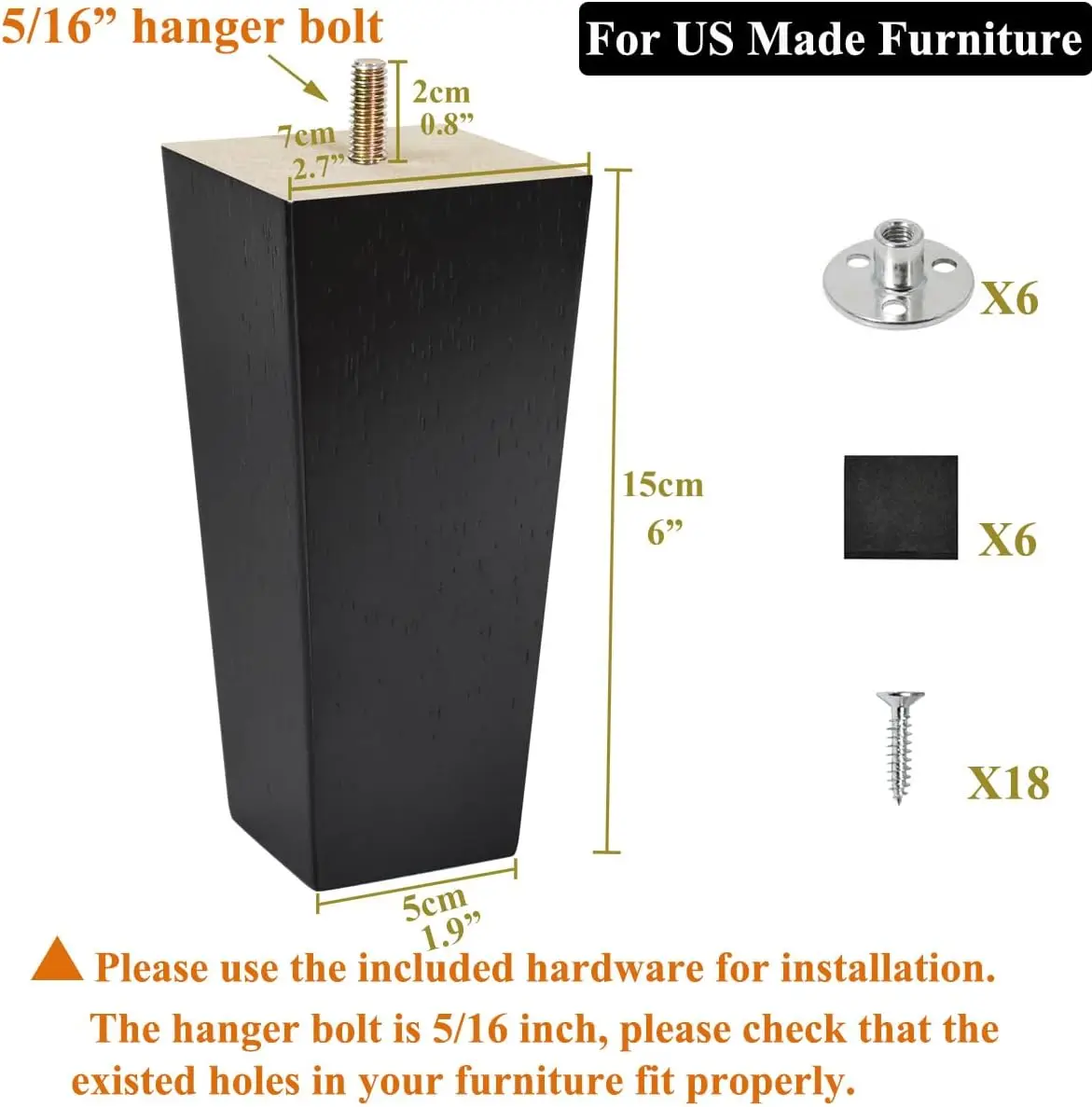 6 بوصة أرجل قطع الأثاث مجموعة أرجل الأريكة السوداء مكونة من 6 أرجل أريكة بديلة عثمانية للمقسمة، خزانة الملابس، كرسي، Nightsta #2