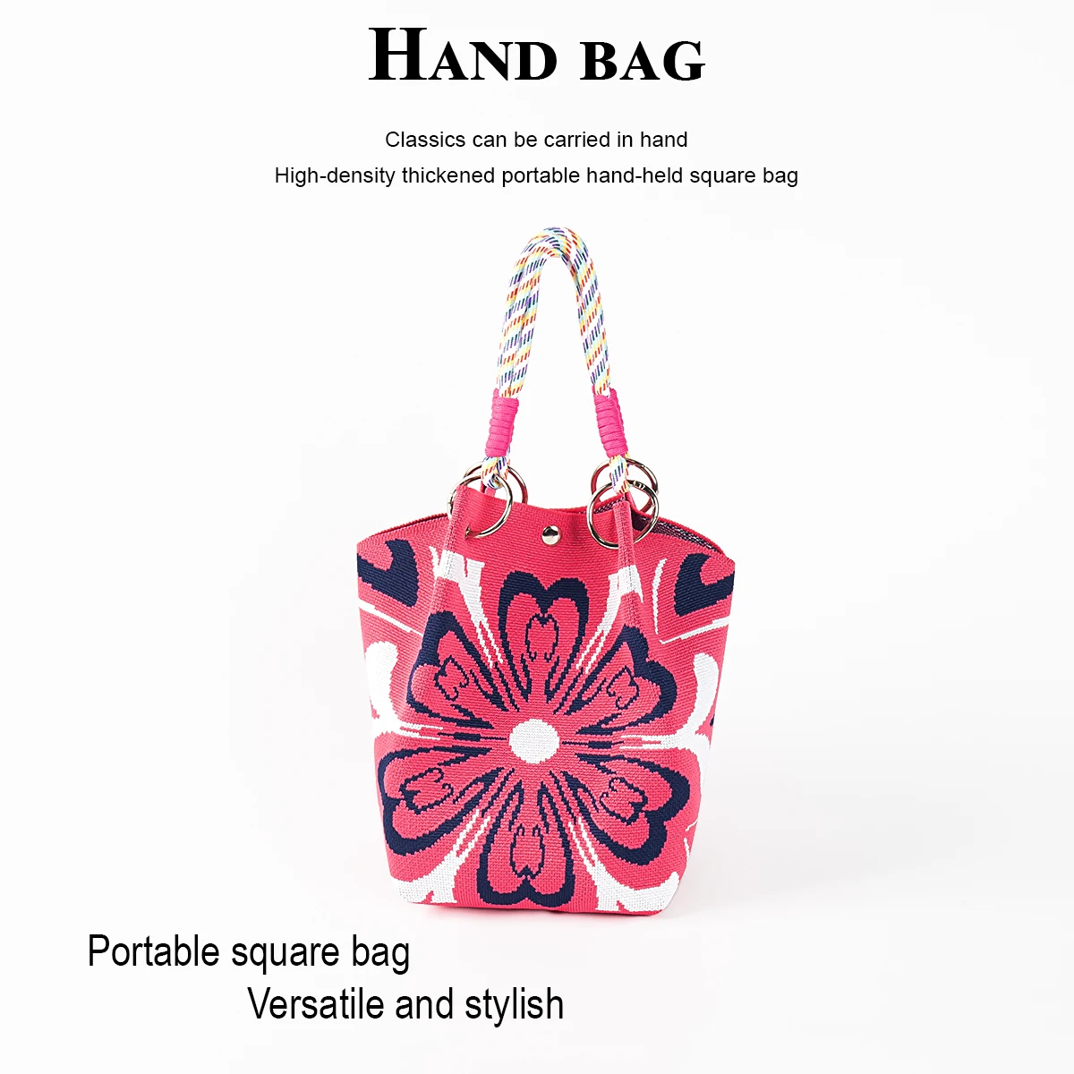 

Exaggerated Rose Red Large Flower Knitted Handbag, Suitable for Daily Casual Use, Fashionable and Versatile, Perfect for Work, Travel and Shopping, Holds Mobile Phones, Umbrellas, Cosmetics and Books