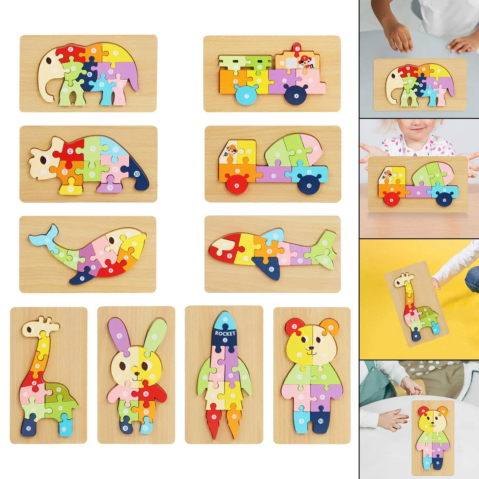 Puzzle en bois pour enfants, jouet de voyage d'apprentissage précoce pour garçon