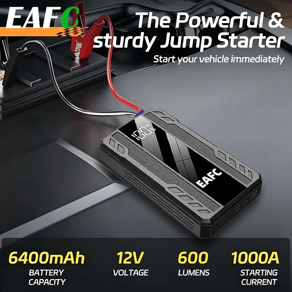 EAFC 1000A Démarreur de voiture et Power Bank, Dispositif de démarrage automatique 12V avec lumière LED pour booster la batterie de voiture