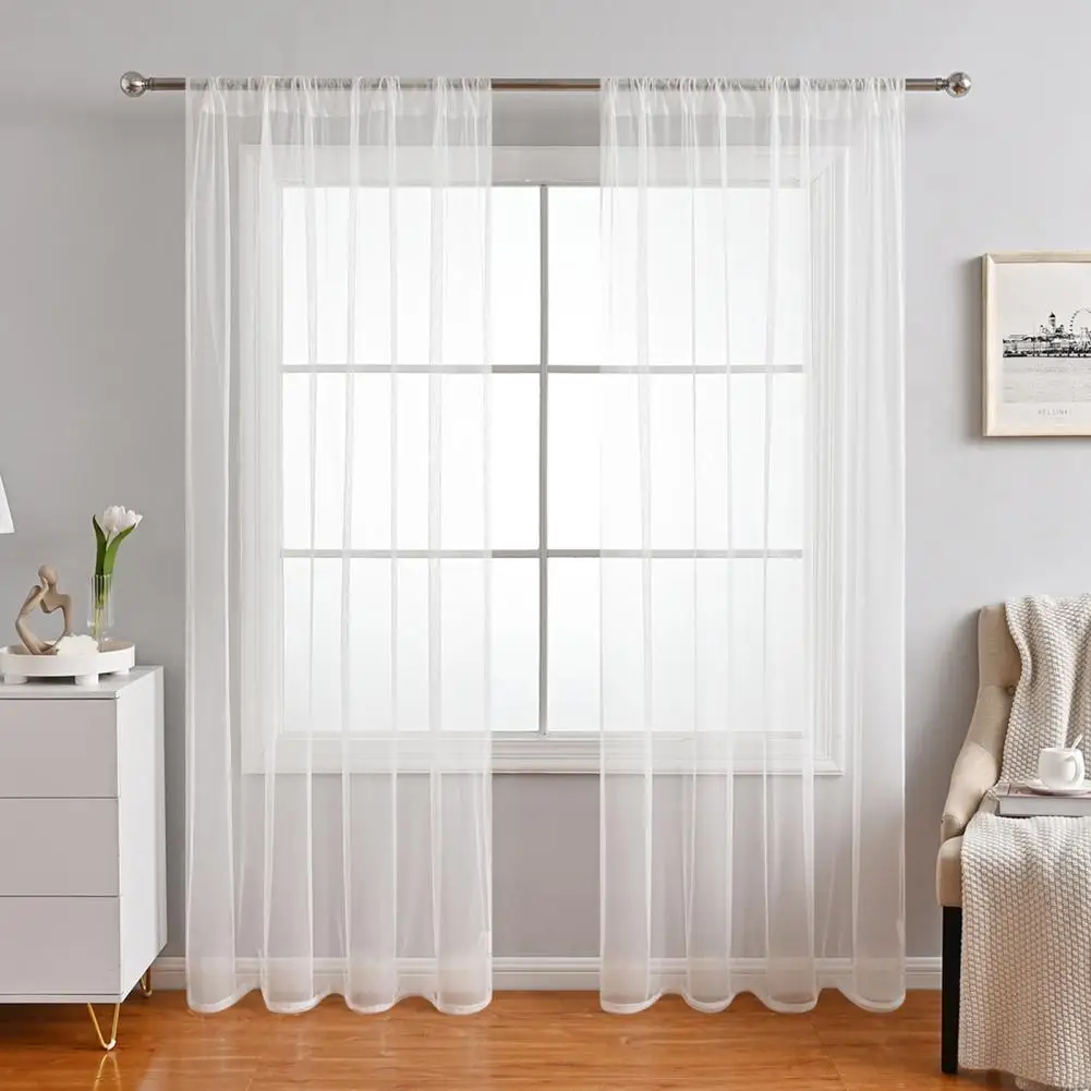 Europe Solid White Yarn Curtain Window Tulle Curtains For Living Room Hexagonal Mesh Yarn Semi-blind Bedroom Curtains Home Decor