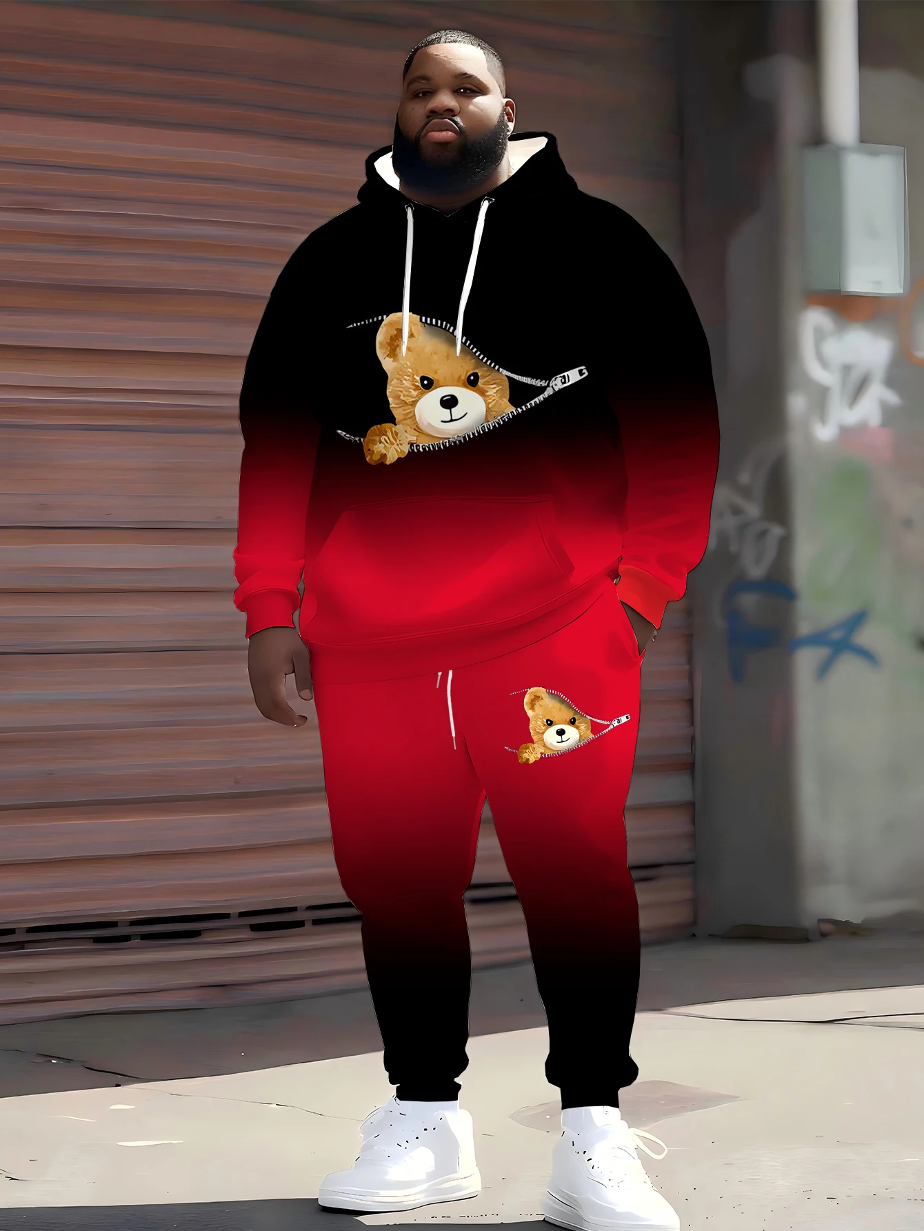 

2025 Trendy Oversized Hoodie & Joggers - Gradient & Zipper Teddy Print, Streetwear