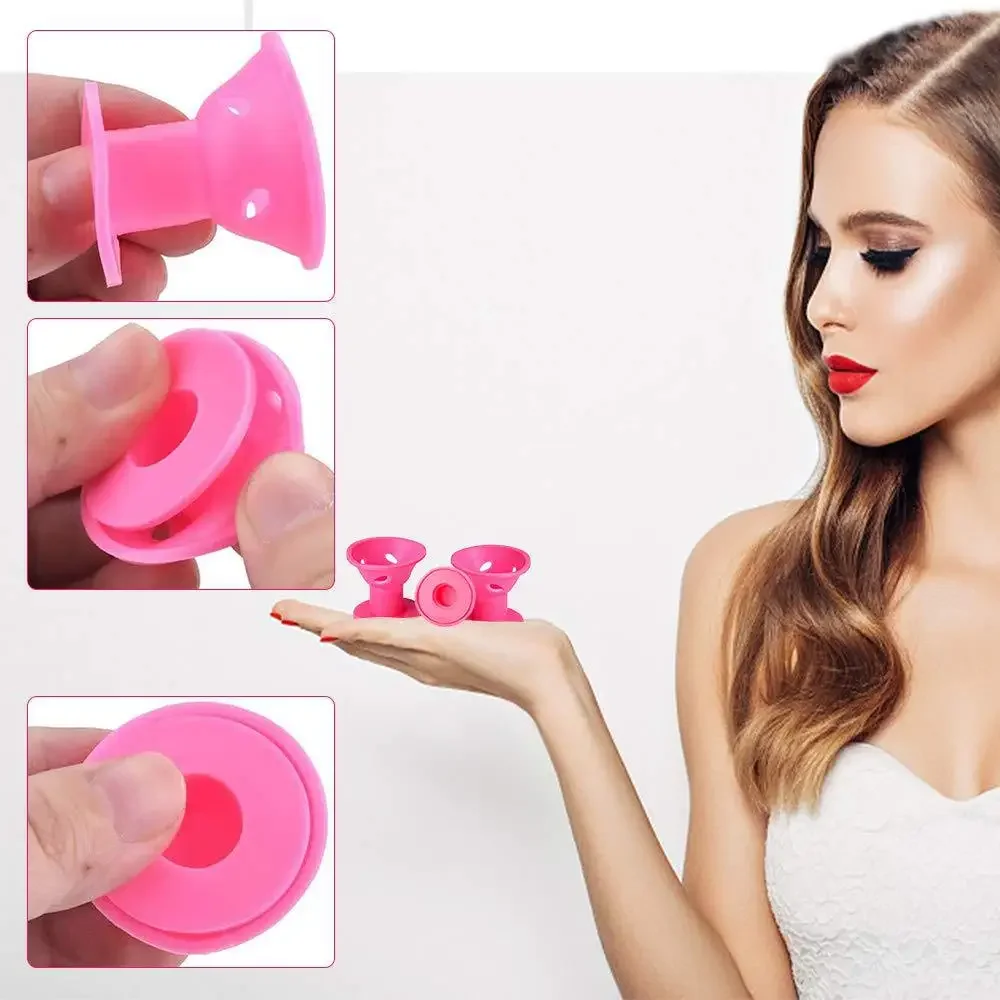 10/20PCS Pink Silicone Curlers Heatless Sleeping Bangs Roll Mushroom Bell Curlers Curly Hair Tubes For Women Girls Hair Curler