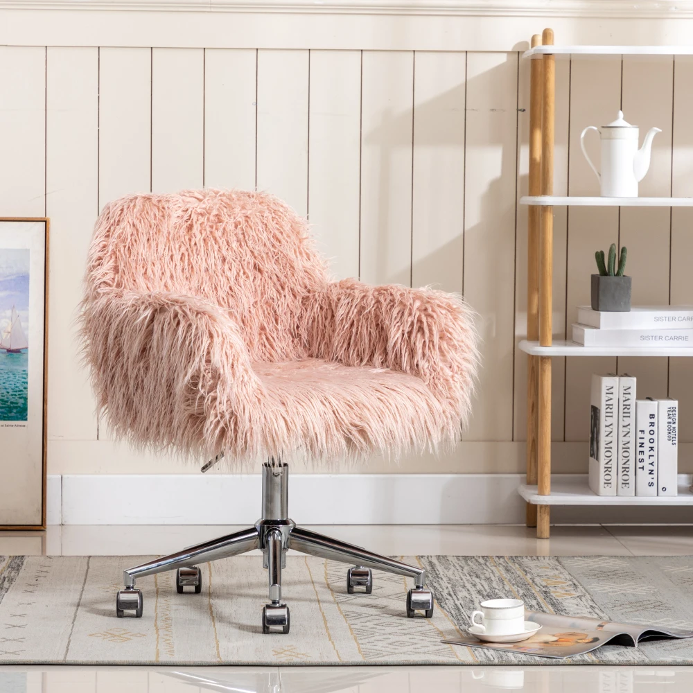 

HengMing Modern Faux Fur Home Office Chairs, Fluffy Chair for Girls, Makeup Vanity Chairs Gaming Chairs Pink Chair Furniture