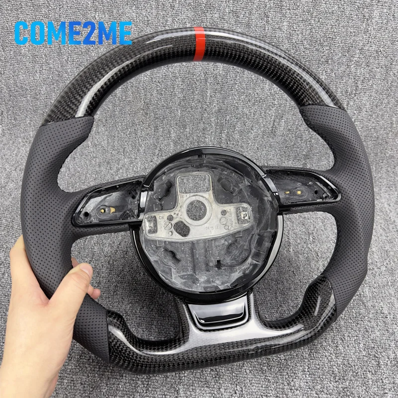 Custom Steering Wheel For Audi A3 A4 A5 A6 A7 Q3 Q5 Q7 Perforated Steering Wheel Flat Bottom Steering Wheel Carbon Fiber